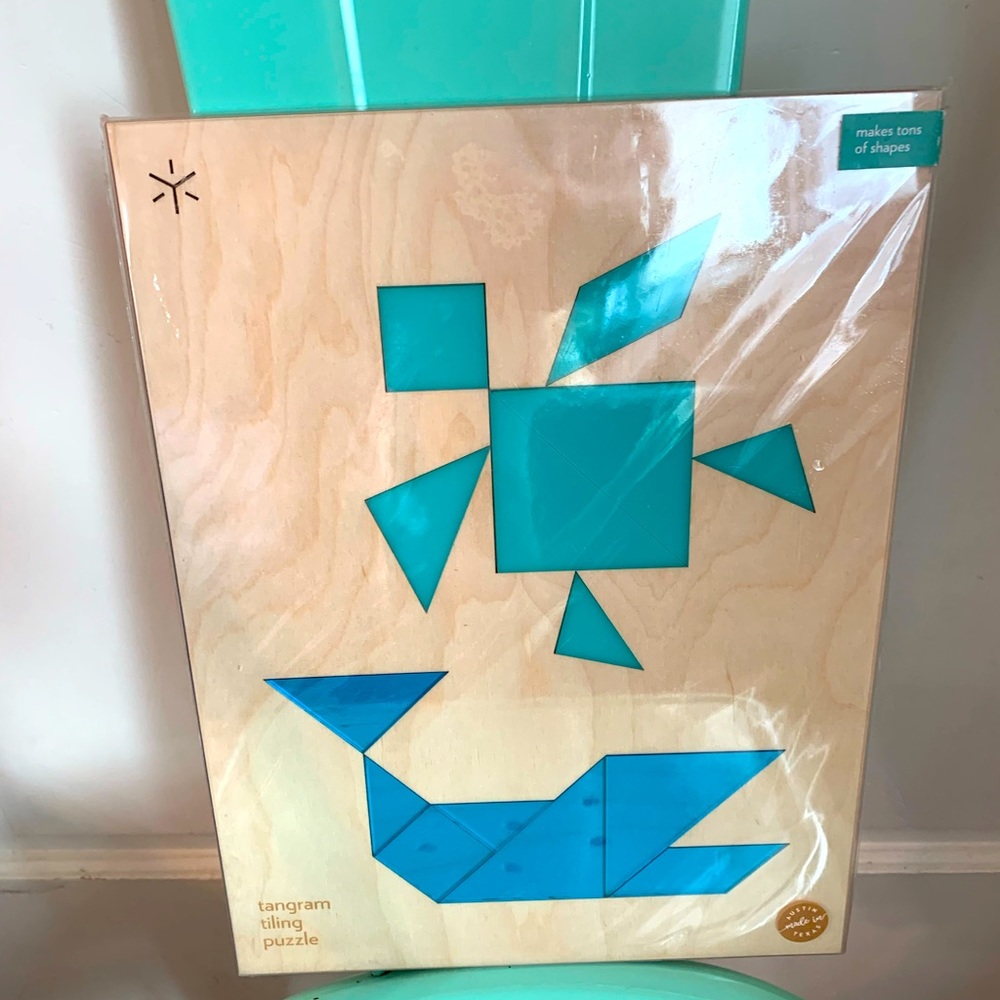 New Bright Beam Goods Turtle/Whale Wood Tangram Puzzle Made in USA